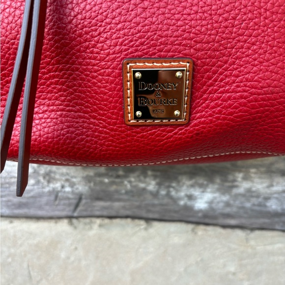 Dooney & Bourke Red Pebble Grain  Leather Hobo with Brown Leather Strap NWOT - Picture 8 of 13